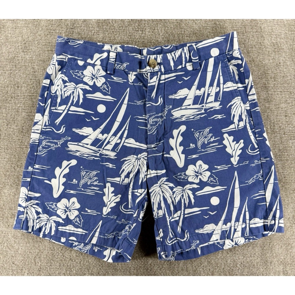 Vineyard Vines Breaker Shorts Men's 30 Blue White Sailboat‎ Hibiscus Cotton